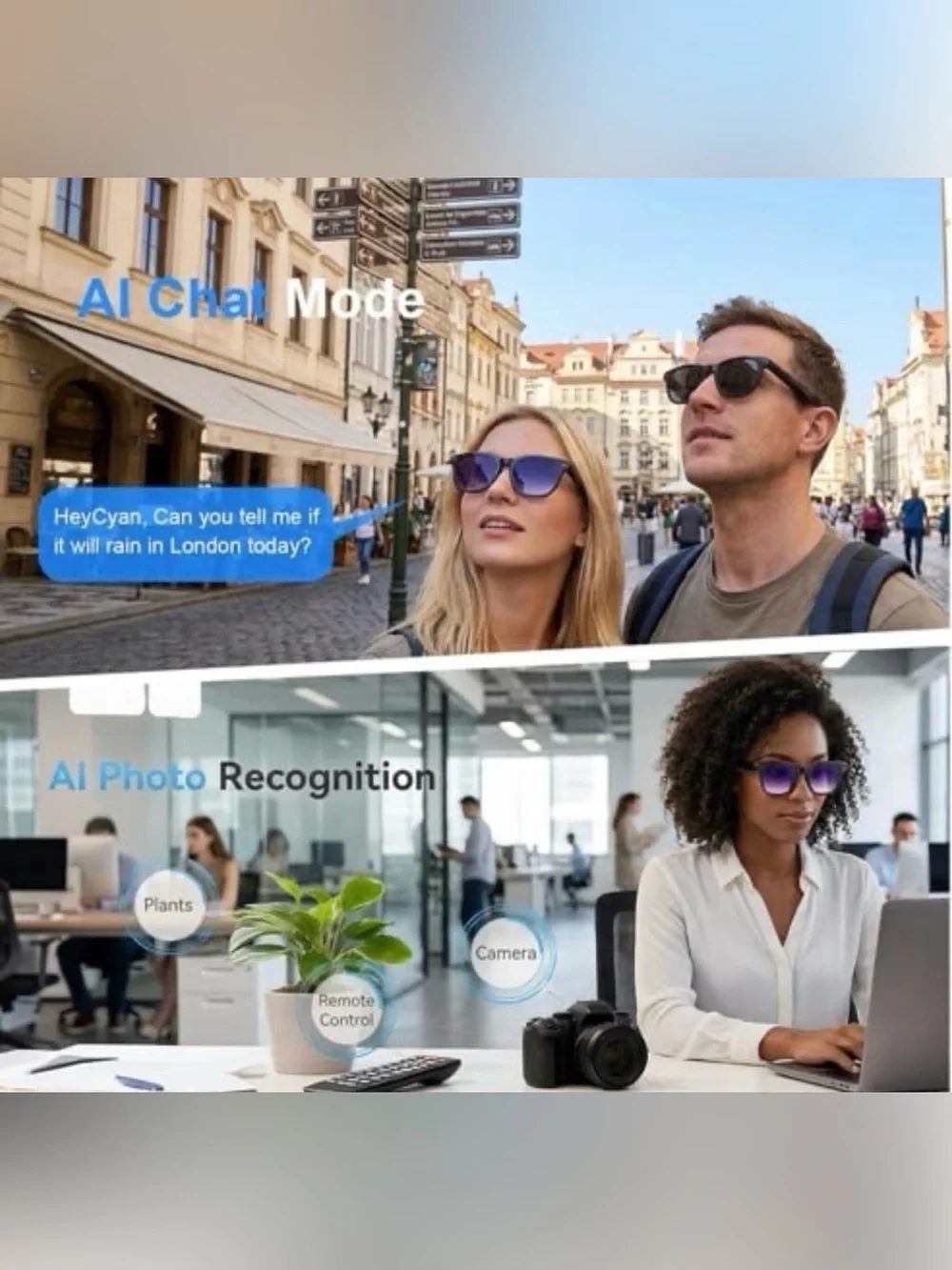 AI Smart Glasses with Camera, 8MP HD Bluetooth Camera Glasses